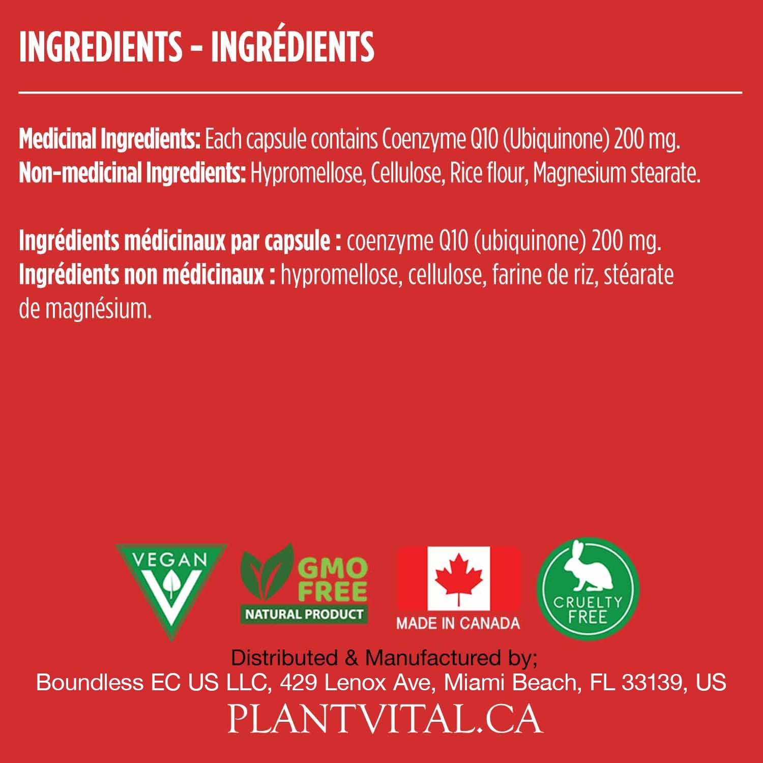 PlantVital CoQ10 Supplement Bottle Side