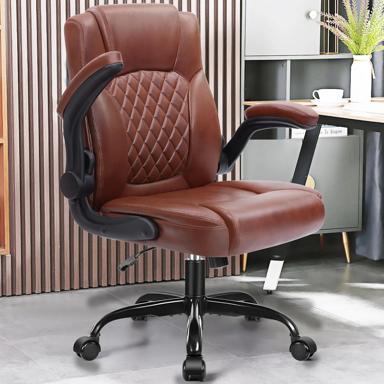 Brick Attic office chair — flip-up armrest detail