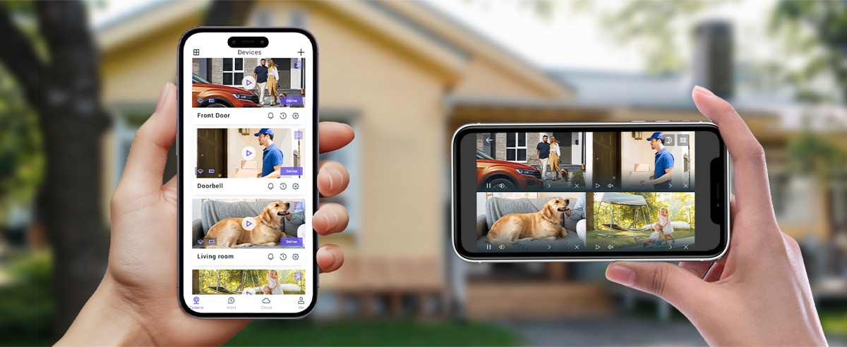 FAMVIVA 2K solar camera brand lifestyle shot showing real US home use case