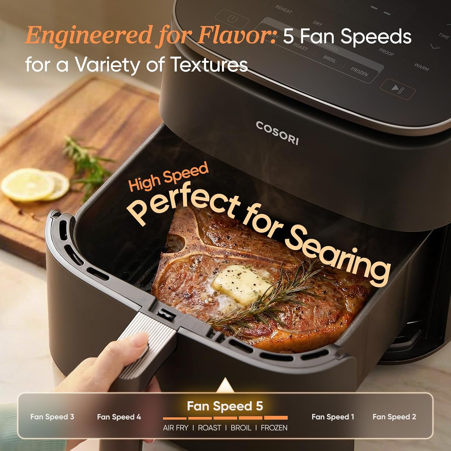 COSORI TurboBlaze air fryer ceramic basket and crisper tray