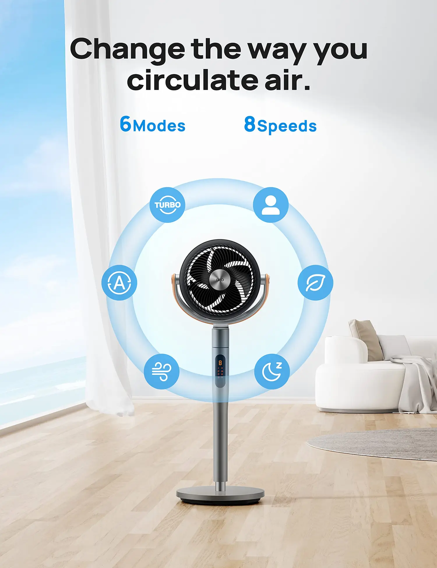 DREO Tower Fan for Bedroom - black bladeless standing fan with brushless DC motor