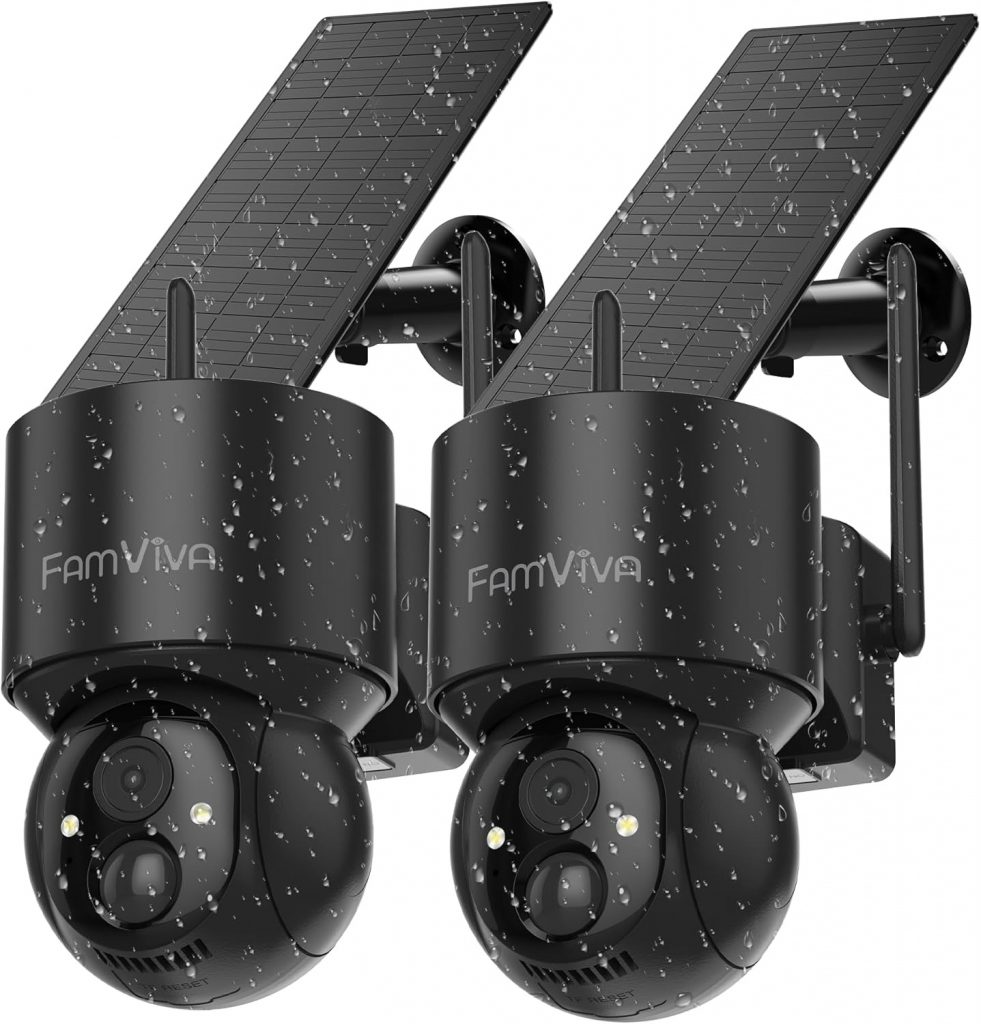 FAMVIVA 2K Solar Security Camera 2-Pack (Black)