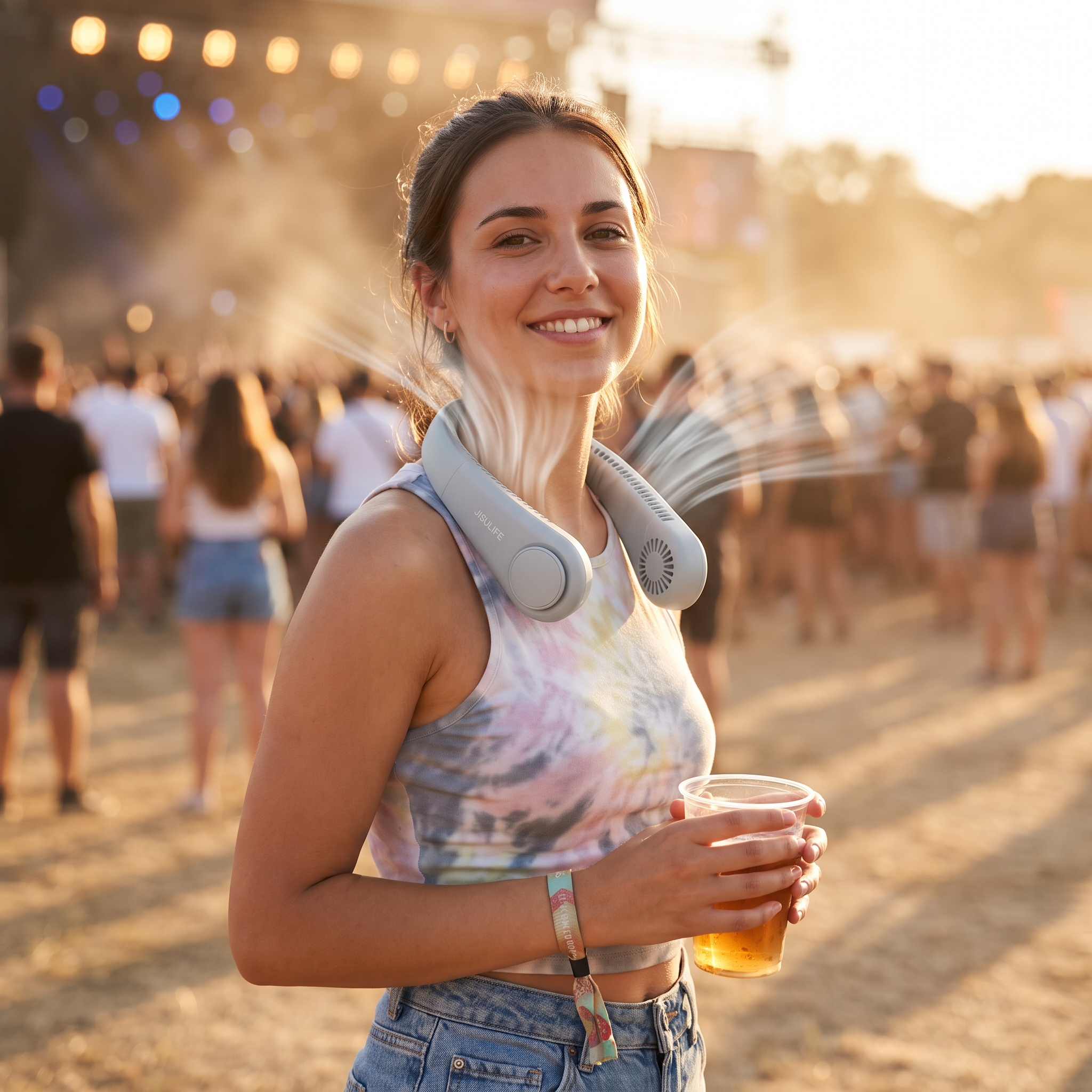 JISULIFE Portable Neck Fan Upgraded, Neckbrace Personal Hands Free, 5 Speed Gears Adjustment, 5000 mAh Wearable Bladeless Quiet Rechargeable for Outdoor Indoor