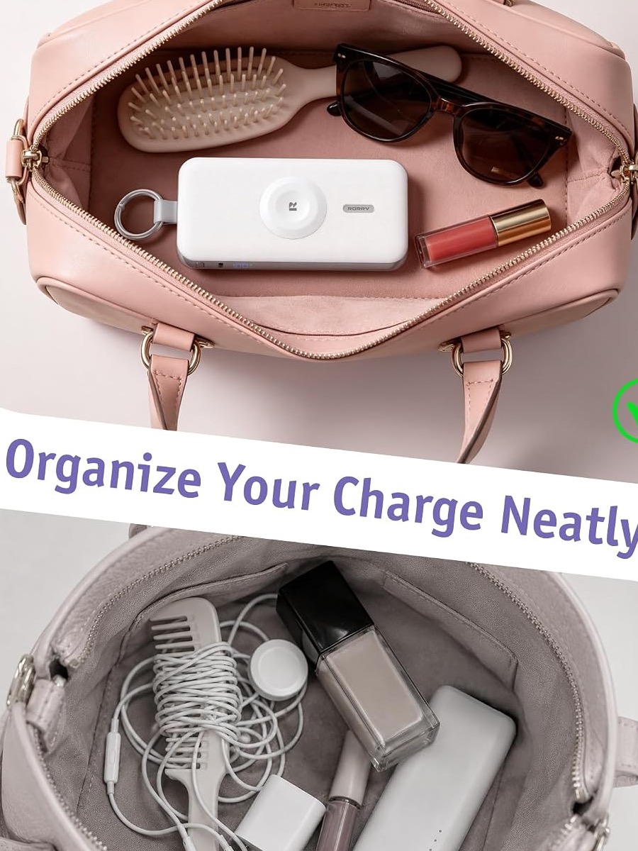 RORRY CharmGo Portable Charger 12000mAh, 3 in 1 Power Bank with Built-in Retractable USB C Cable, 30W Fast Charging, Battery Pack with Keychain, Travel Essentials for iPhone, Apple Watch, iPad, Black detail